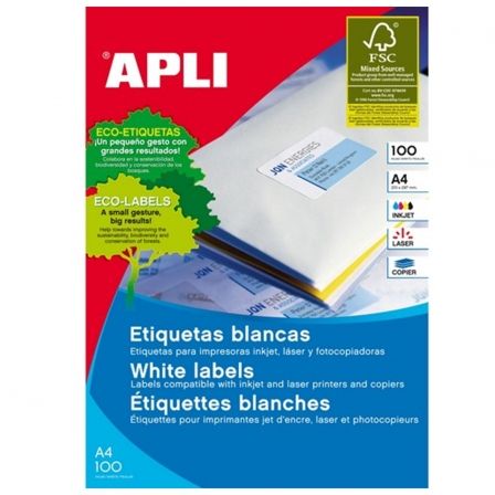 Apli Etiquetas Adhesivas Blancas 105x74mm para Inkjet/Láser Apli Etiquetas Adhesivas Blancas 105x74mm para Inkjet/Láser